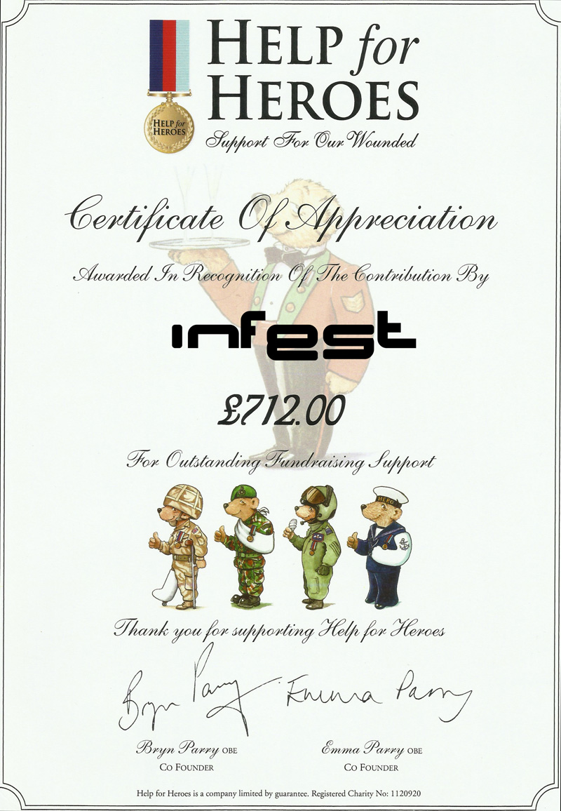 Help for Heroes charity certificate 2012